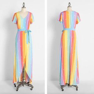 NWT ModCloth x Collectif Tiffany Rainbow Hearts Maxi Dress Rare Size 8 US